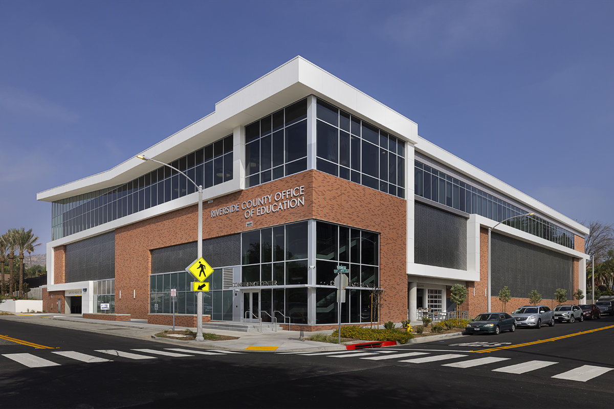A photo of the Riverside County Office of Education building in Riverside, California.