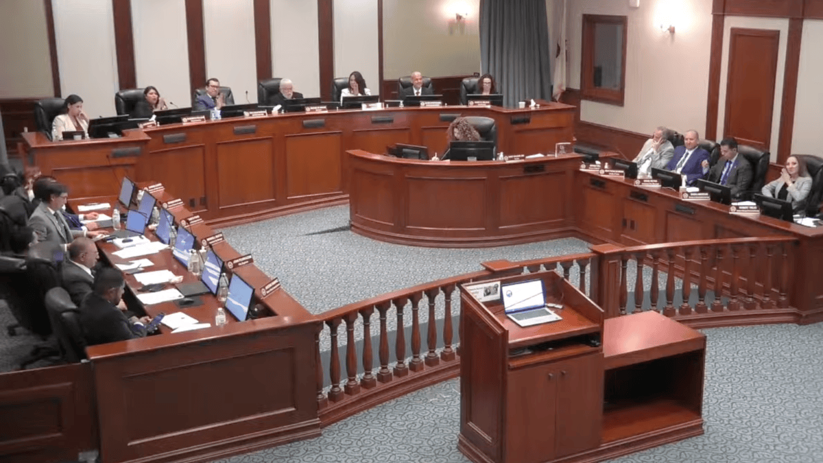 A screenshot from the livestream of the Perris City Council meeting showing the full dais.