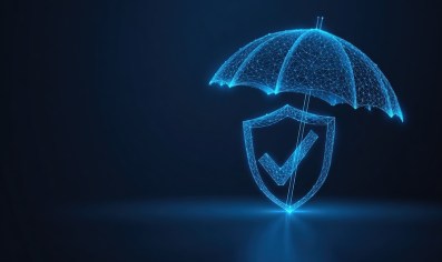 Health policy. Digital illustration of a protective umbrella with a shield and checkmark, symbolizing security and assurance.