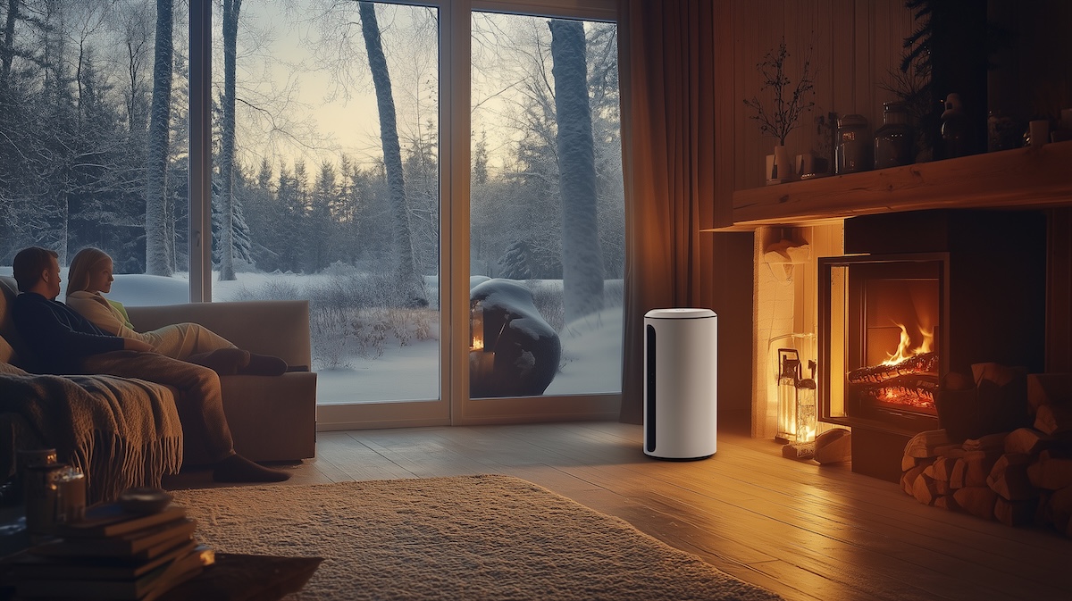Air purifier and indoor air quality in winter concept. Couple relaxing by the fireplace in a cozy living room with air purifier. mage made using Generative AI. SSUCv3H4sIAAAAAAAACpySwW7DIAyG75P2DhHnRkpCuqR7lWoHB5wGlUAFpNNU9d1nQlKx6274s/3r/2Ue729FwQbwSrDP4hErqpXWiw8OgrKGcHXYuEMj0eXk7vhHlQNQeYVSBesU6BwOEMRkYEaCZtE64ufaZD5AWDz66GVDAgJeSCPBl0QyfE51sTfWJm1Qi7FDxvwyrGxHSfxfm+nx9Qp8QSN+VsNZEIcaIQU5p1F2/Q7o5jwaLFLZLNXdCtBxgGdKoG7g4M/ezSmhzCUjNkzrXR6bkrCLCS66Yk3T7Hko34ykZSXGg7xyMm3tDQYdDzKSA9z5BN6Tktx5ZkvQB7FzZsHYsMbdVJmku8Wy5rw79se2q7ue911bt9tAuvWkSGd1ugtRLa5K5oFVdECfqe5PJy7Lqm66sh15U/Yd5+WxGjn2sh+xknSm5y8AAAD//wMAqVUXbtQCAAA=