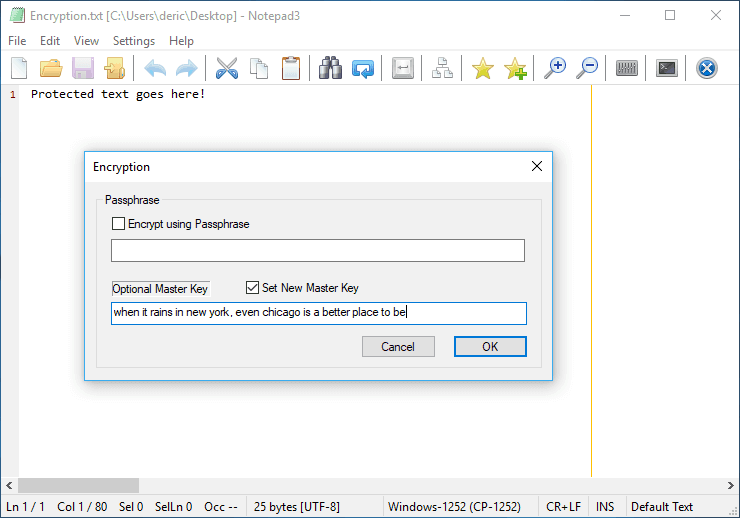Notepad3 encryption master key