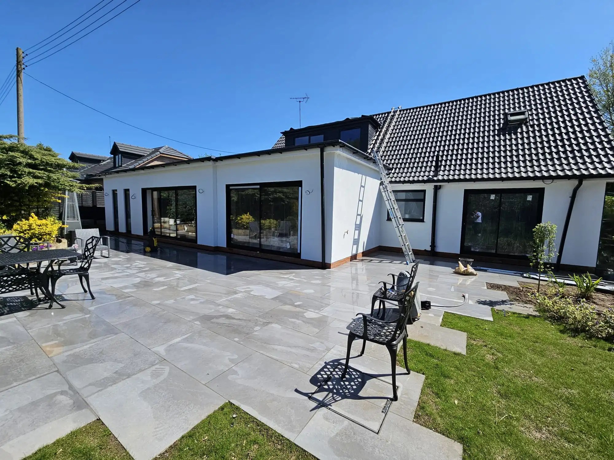 Extended bungalow and patio after a silicone render system was fitted