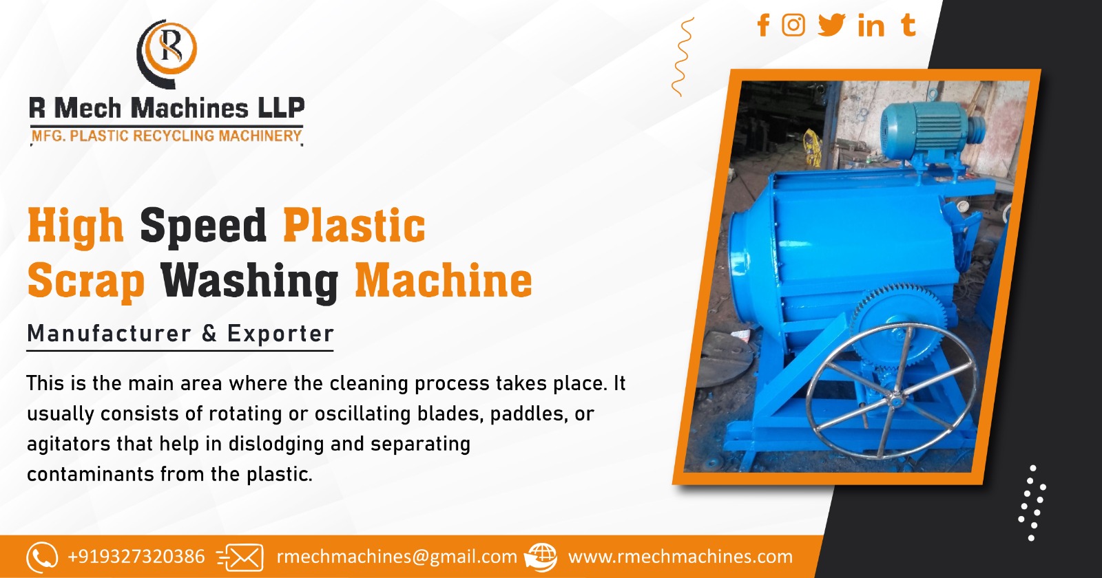 Exporter of High Speed Plastic Scrap Washing Machine R Mech