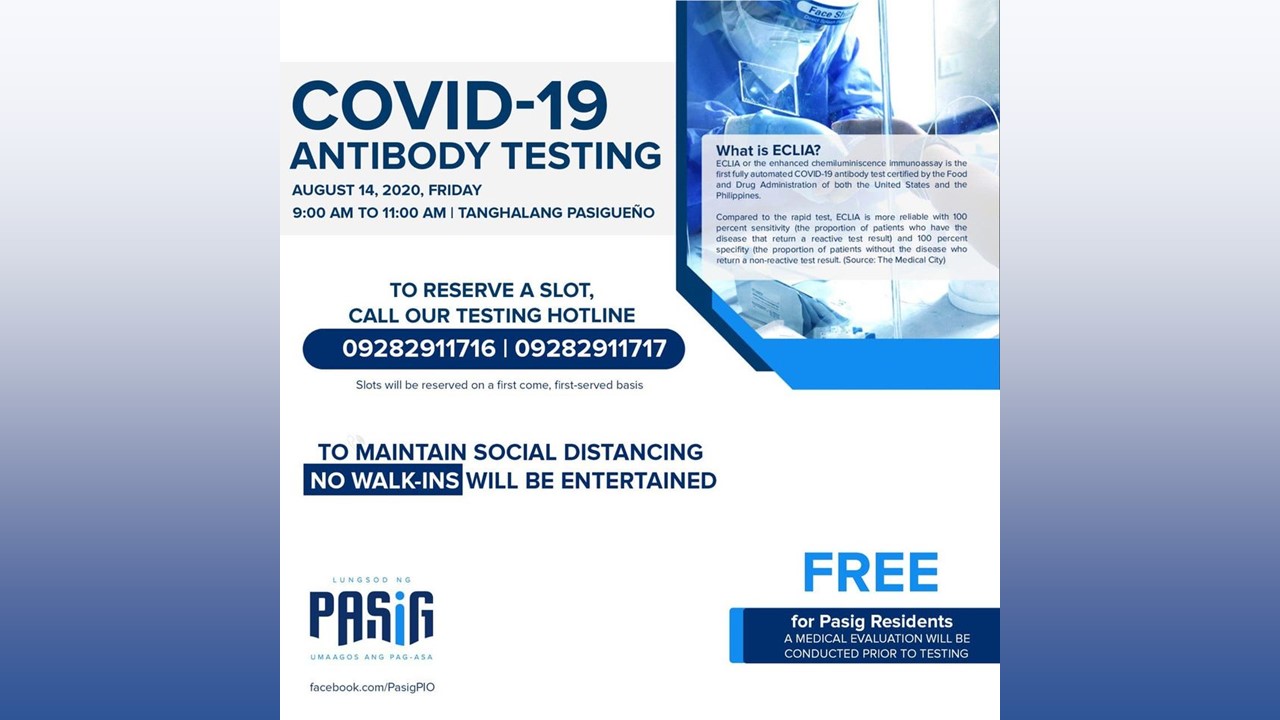 COVID-19 testing sa Pasig City, bawal na ang walk-in
