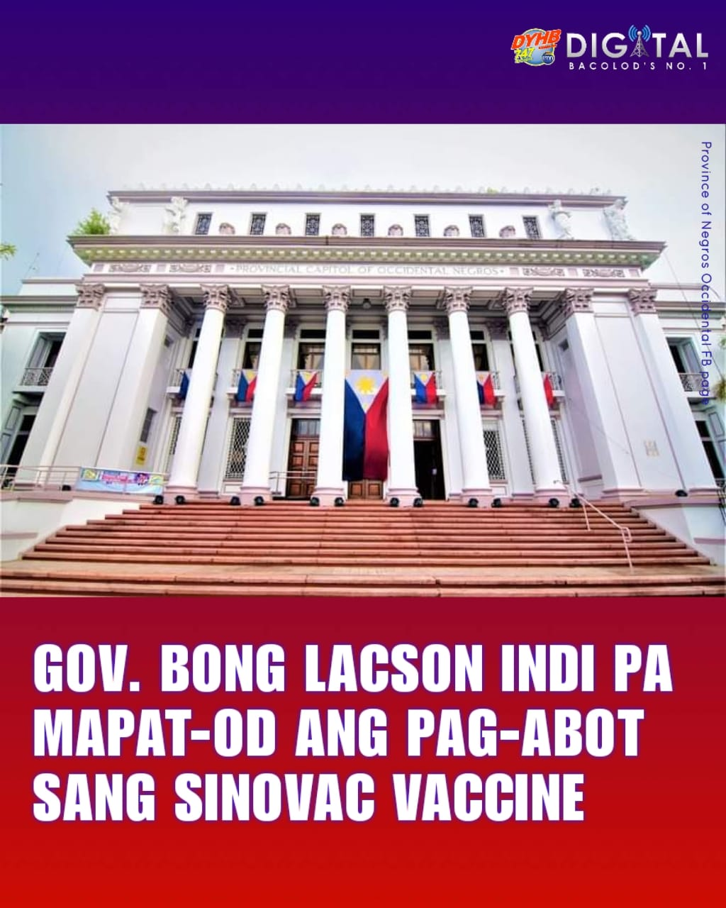 Gov. Lacson indi pa mapat-od kun san-o maabot ang vaccine batuk covid-19 sa probinsya
