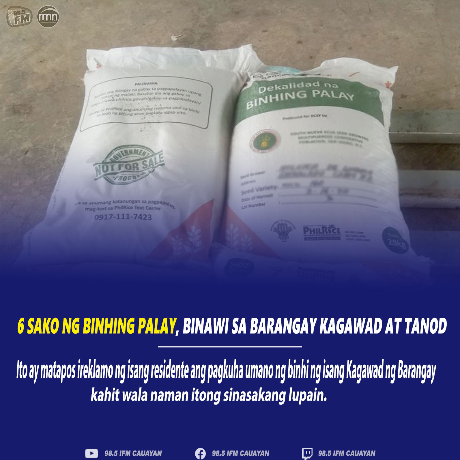 6 Sako ng Binhi, Binawi sa isang Inireklamong Barangay Offcial