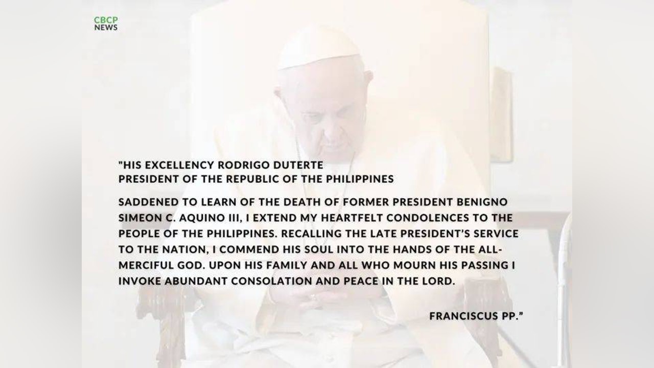 Pagpanaw ni PNoy, ikinalungkot ni Pope Francis