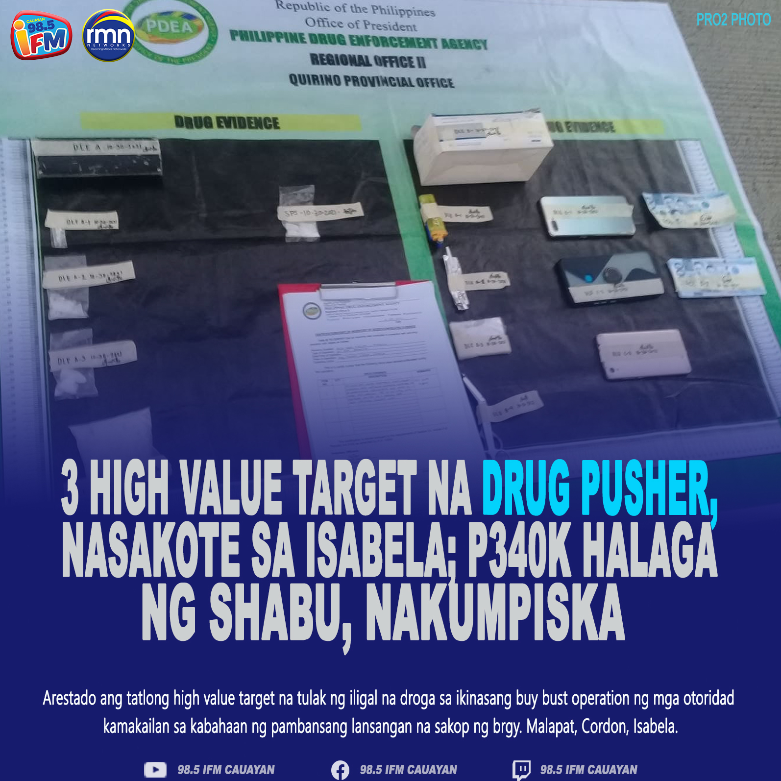3 High Value Target na Drug Pusher, Nasakote sa Isabela; P340K Halaga ng Shabu, Nakumpiska