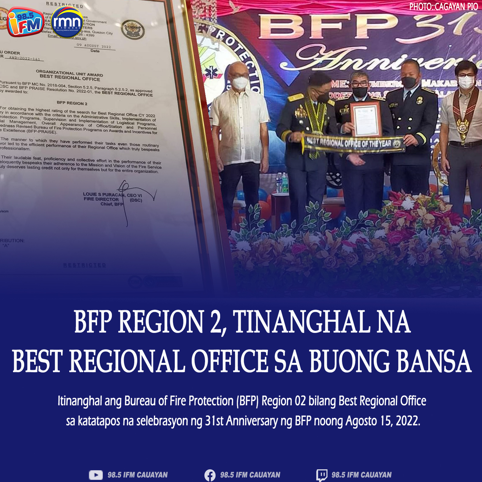 BFP REGION 2, TINANGHAL NA BEST REGIONAL OFFICE SA BUONG BANSA