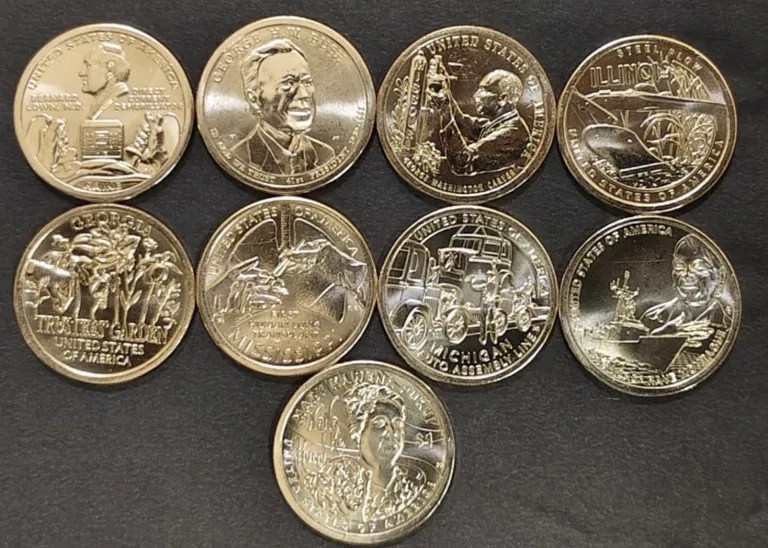 United States One Dollar 2020 - 2024 Unc Collection 9 Coins Set