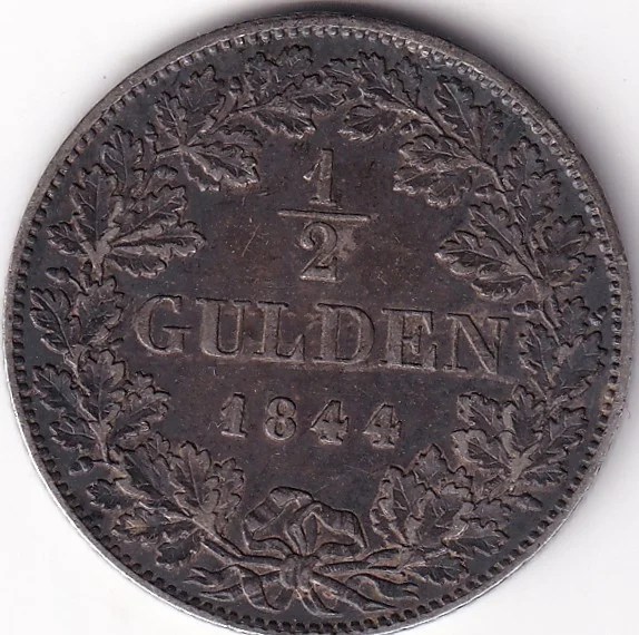 1/2 Gulden of 1844 of Kingdom of Bavaria Louis I Silver Coin