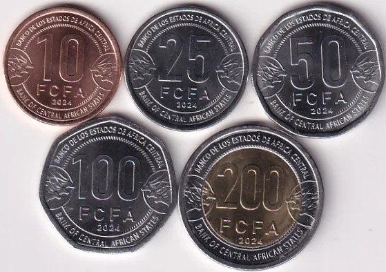 Central African States 2024 10 25 50 100 200 Francs CFA 5 Coin Set