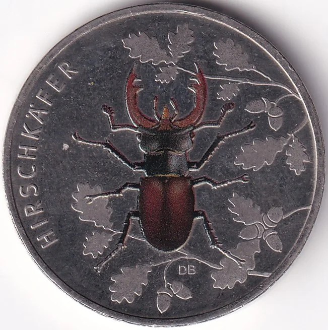 Germany 2024 5 Euro Hirschkafer Stag Beetle Partially Coloured Coin UNC