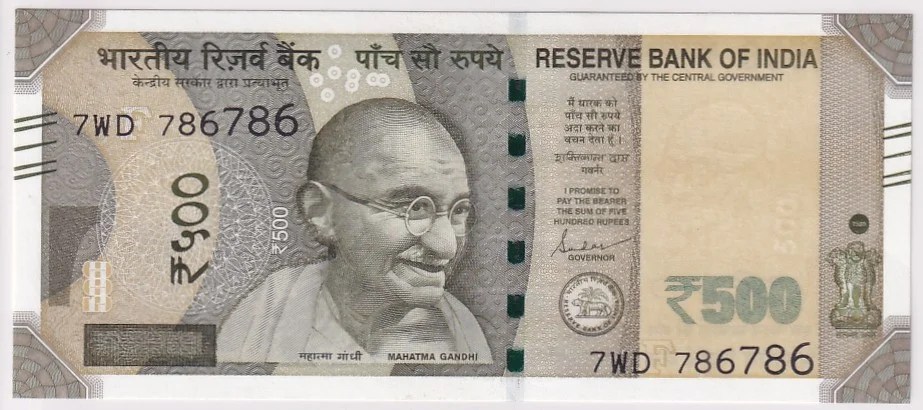 500 Rs 786786 Fancy Number 2021 Year Unc Note