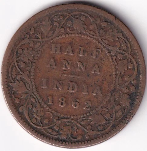 British India Victoria Half Anna 1862 Copper Coin
