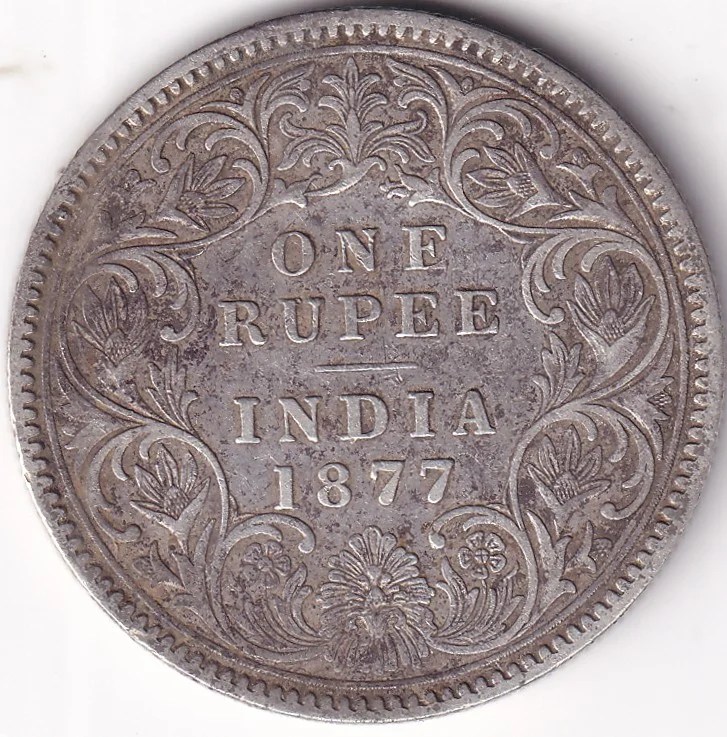 British India 1877 Victoria One Rupee Silver Coin