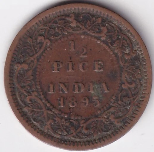 British India 1895 Victoria Half Pice Copper Coin