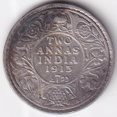 Silver Two Annas of 1913 of King George V of British India Coin