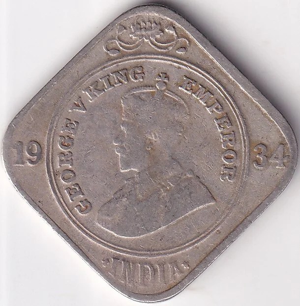 British India Two Annas 1934 Copper Nickel Coin