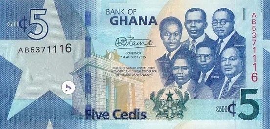 Ghana 5 Cedis 2025 UNC Banknote Big Six Leaders