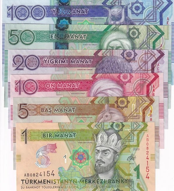 Turkmenistan 1 5 10 20 50 100 Manat 2020 UNC Banknote Set