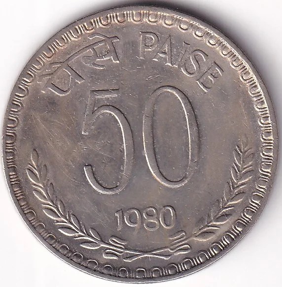 Copper Nickel 50 Paise Calcutta Mint Coin