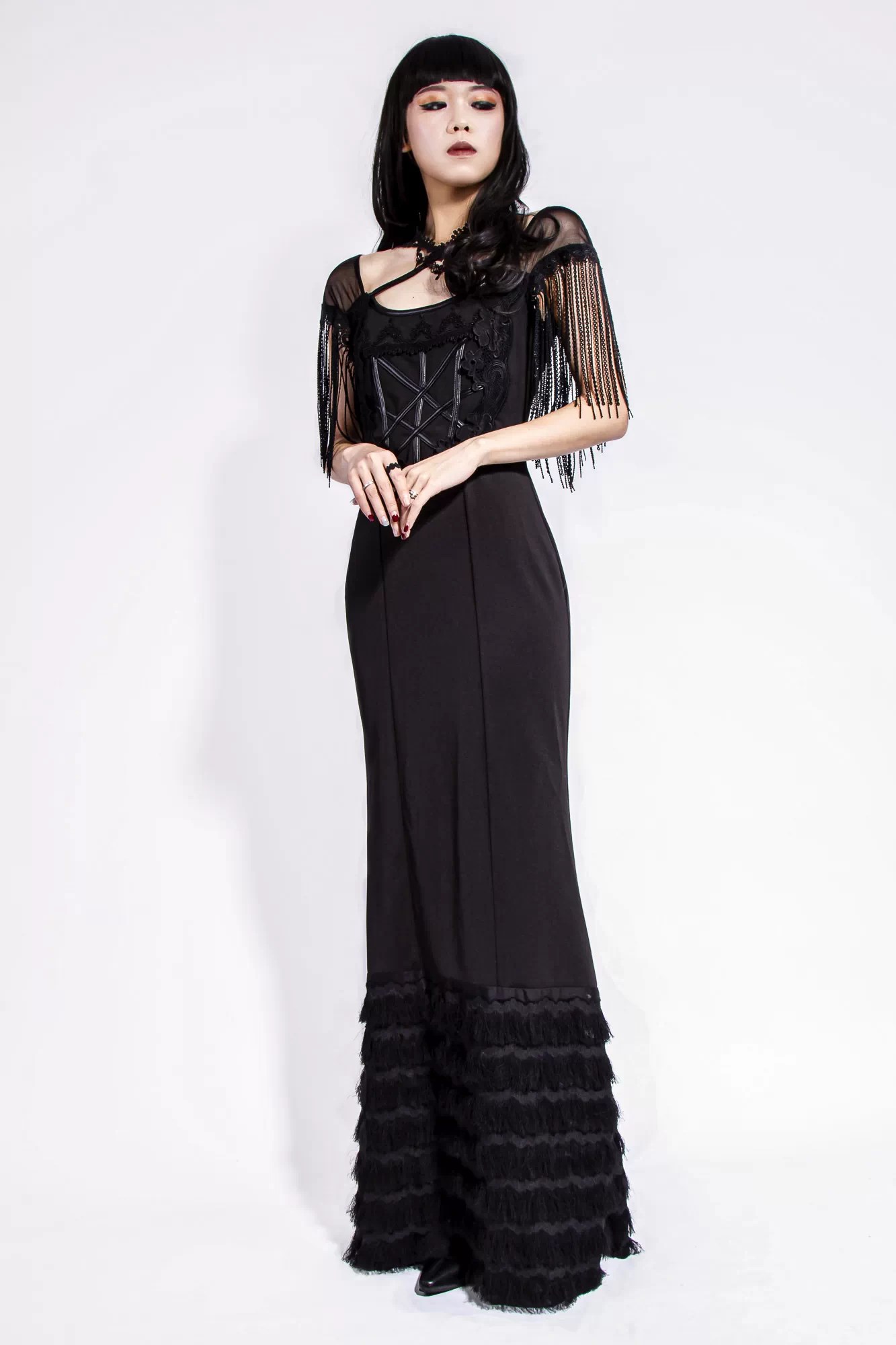 RNG NEW Goth Lace Fringe Maxi Dress Red Night Gothic
