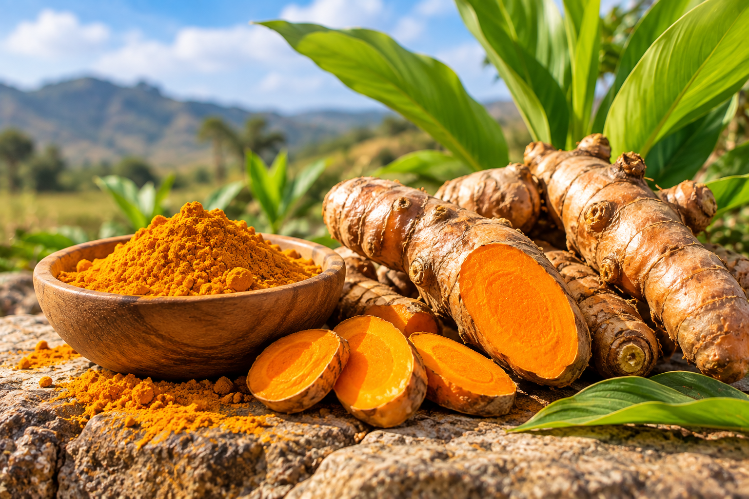 Turmeric (Curcuma longa) – rizomi proaspeți și pulbere de turmeric