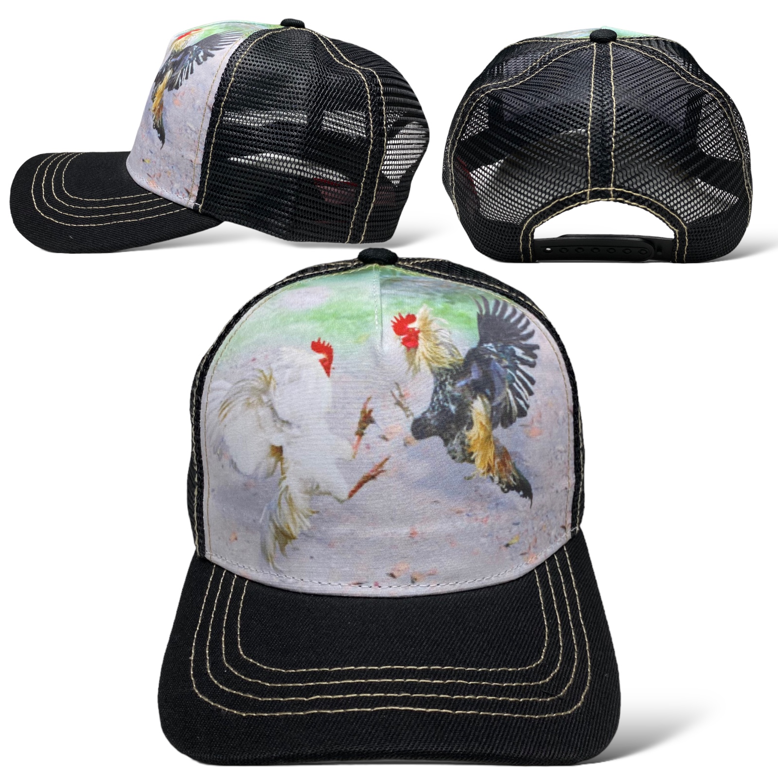 Roaben Rooster Gallo Snapback Baseball Cap, Black, Curved Brim, Western Rodeo Style