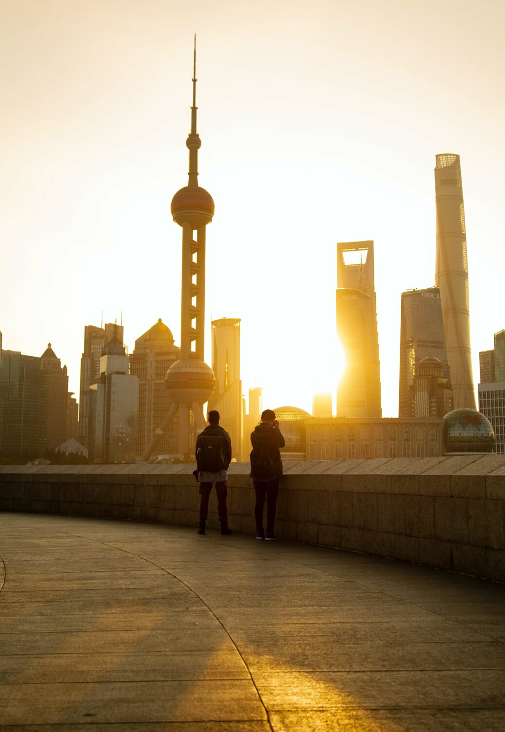 shanghai pudong view at sunset