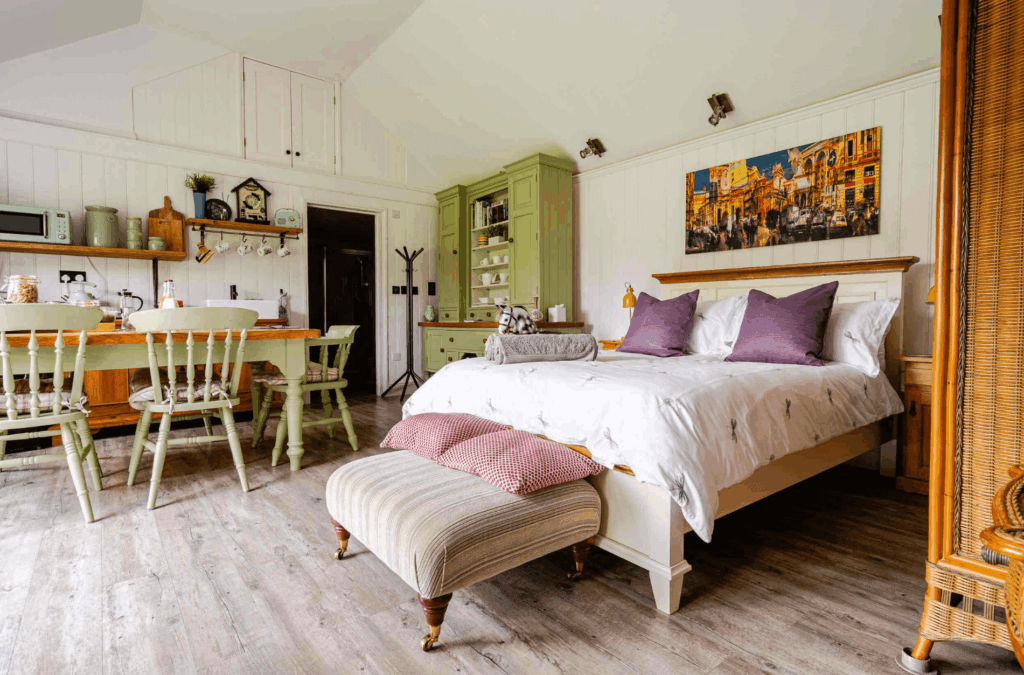 dining and sleeping area in airbnb new forest england