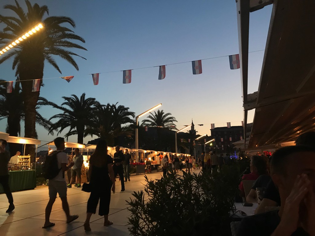 Farmers Market in Split, Croatia at sunset