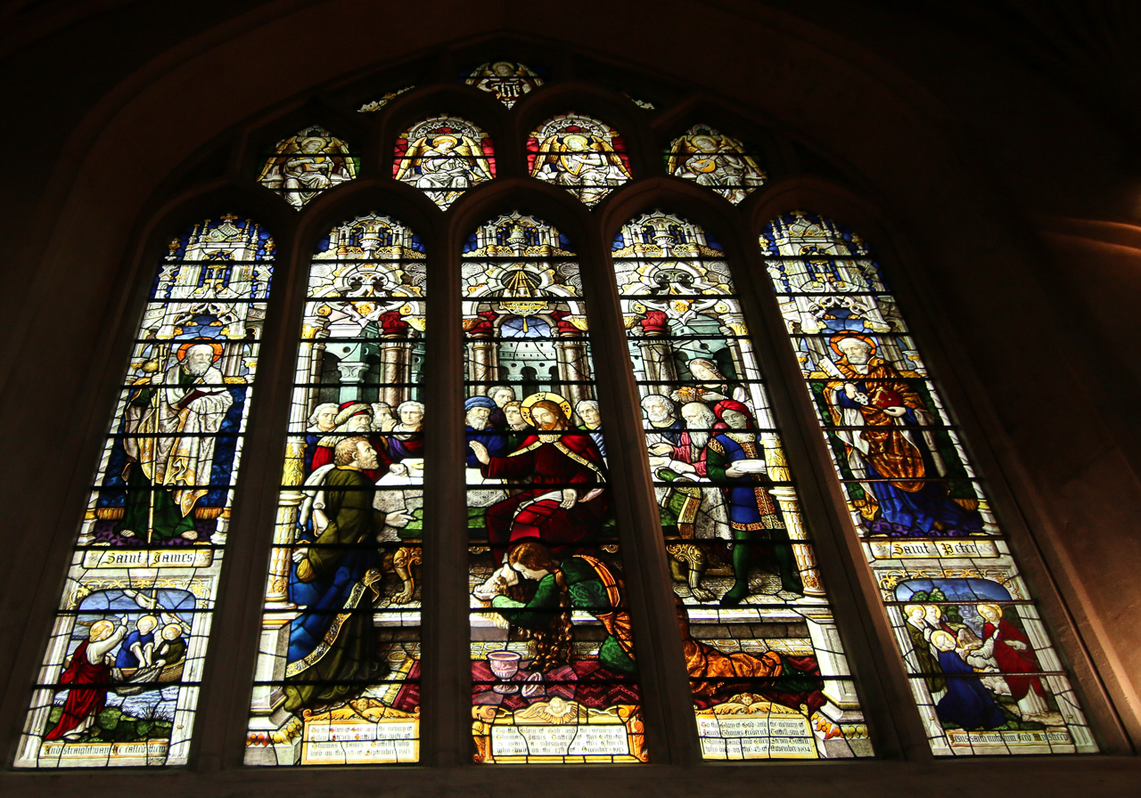 Of particular note in the Abbey are the 52 windows occupying about 80% of the wall space. This particular stained glass window depits the famous scene from Luke 7 where Jesus' feet are washed.