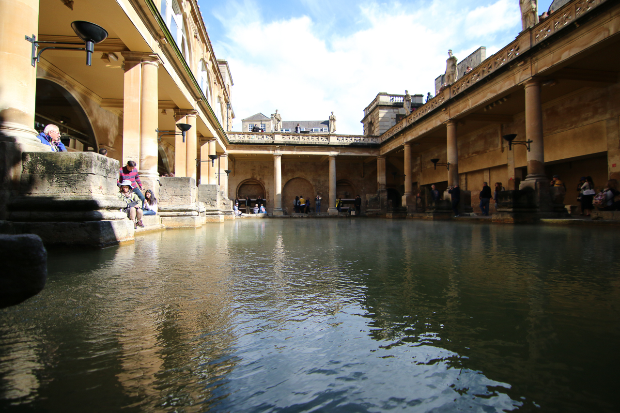 The Great Bath is a massive pool, lined with 45 sheets of lead, and filled with hot spa water. It once stood in an enormous barrel-vaulted hall that rose to a height of 40 meters