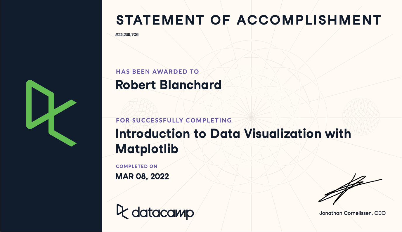 Datacamp - Introduction to Data Visualization with Matplotlib