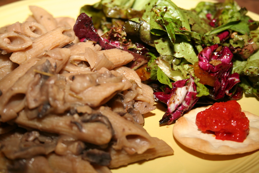 Another shot of the penne and salad