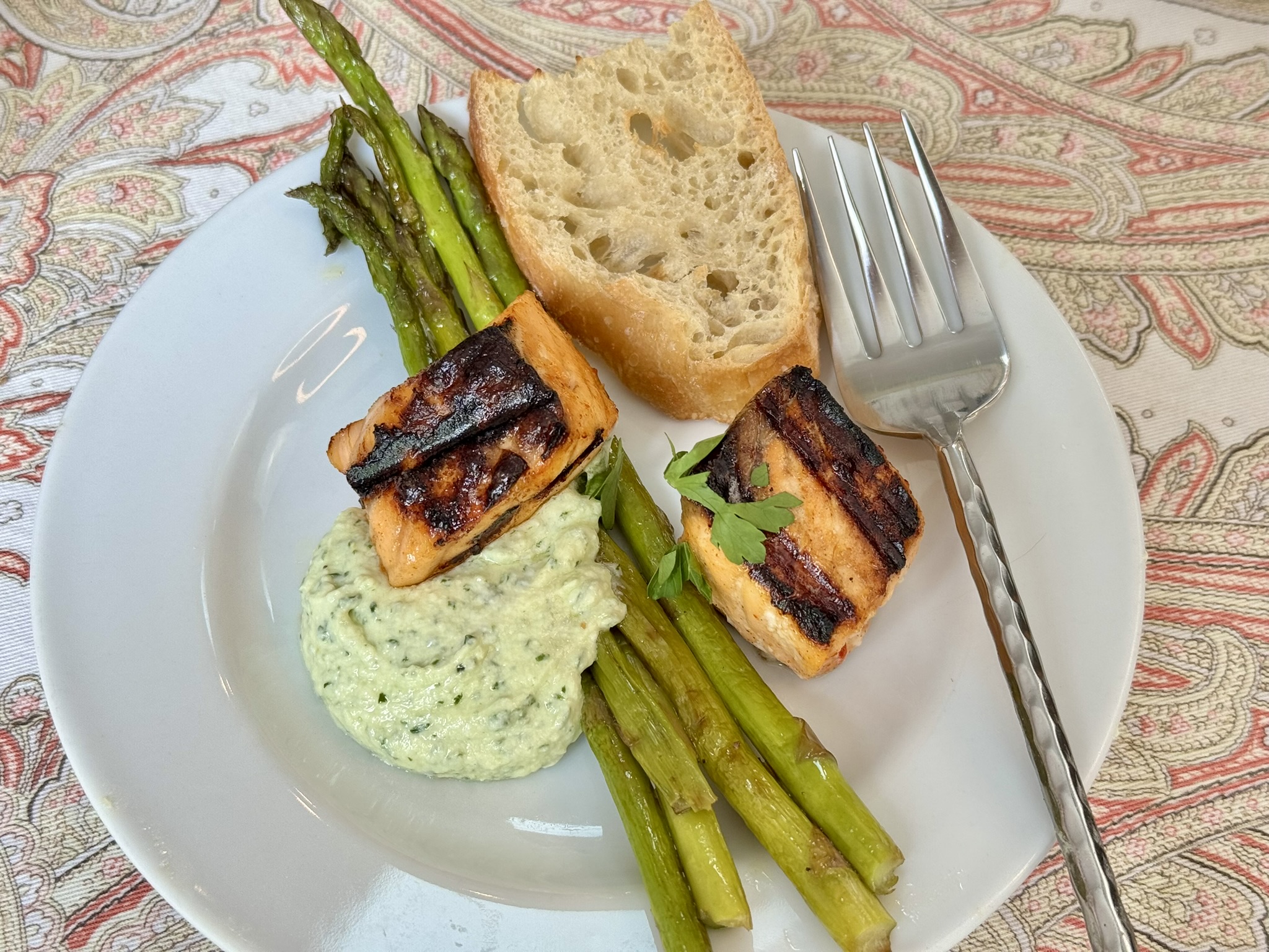 🌿 Lemon Garlic Salmon with Herb-Whipped Feta + Delicious Asparagus
