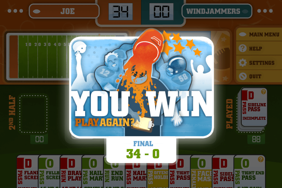 Head Coach Football iOS Game - Game Result Screen - created all branding, UI, game flow