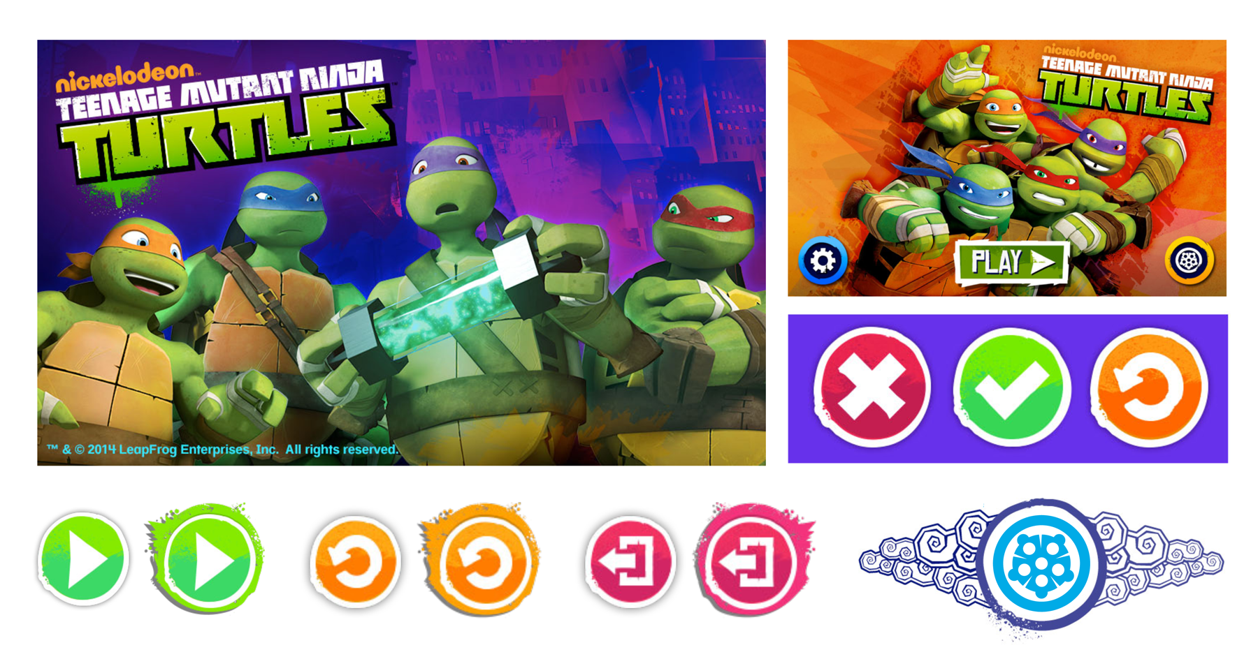 LeapFrog TMNT Game - Main menu/UI elements - utilized existing branding to create unique, personalized UI, icons, layout