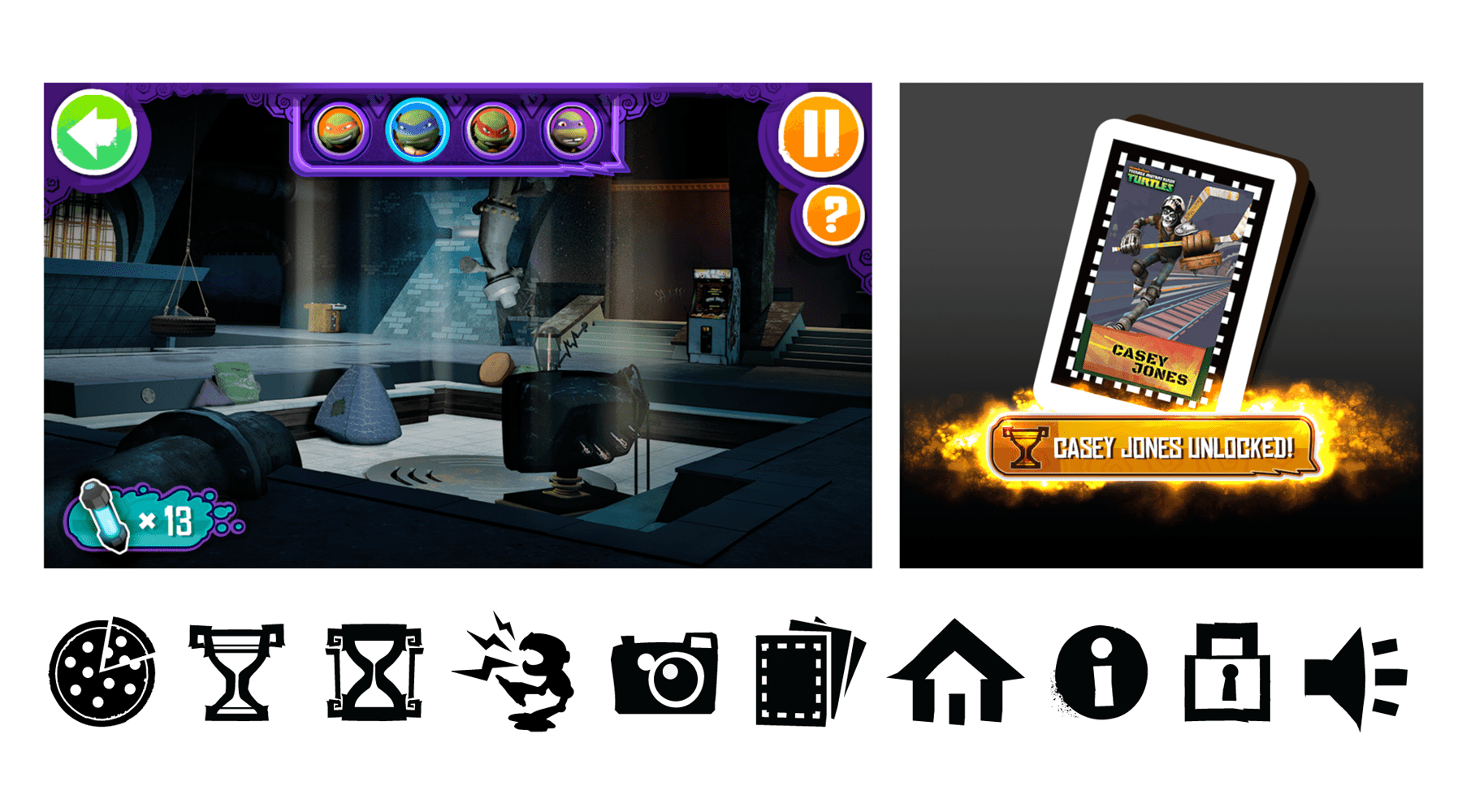 LeapFrog TMNT Game - Main Menu, icons - utilized existing branding to create unique, personalized UI, icons, layout