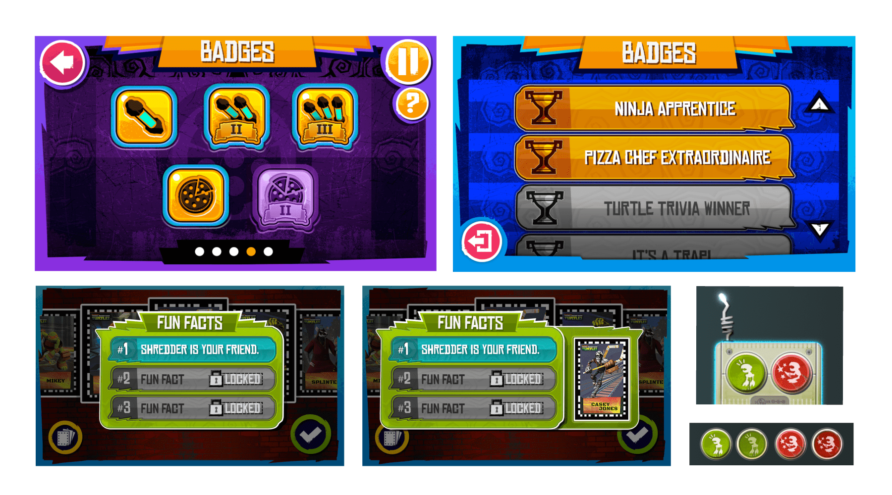 LeapFrog TMNT Game - Achievement Pane concepts - utilized existing branding to create unique, personalized UI, icons, layout