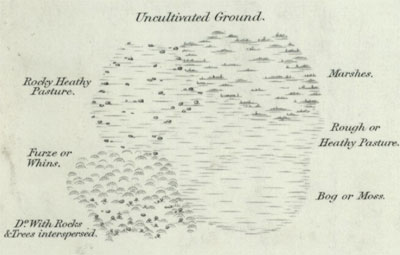a key to old maps with the symbols for marshes, rough pasture, bogs etc