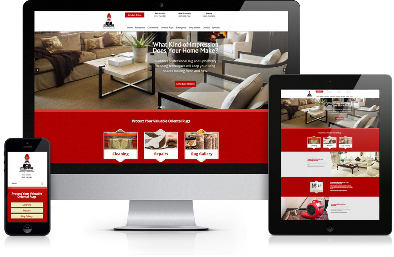 San Antonio Web Design Services and development for Aladdin Cleaning & Restoration, by Robot Creative