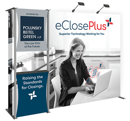 A FinTech software product branding with parent brand on trade show booth design.