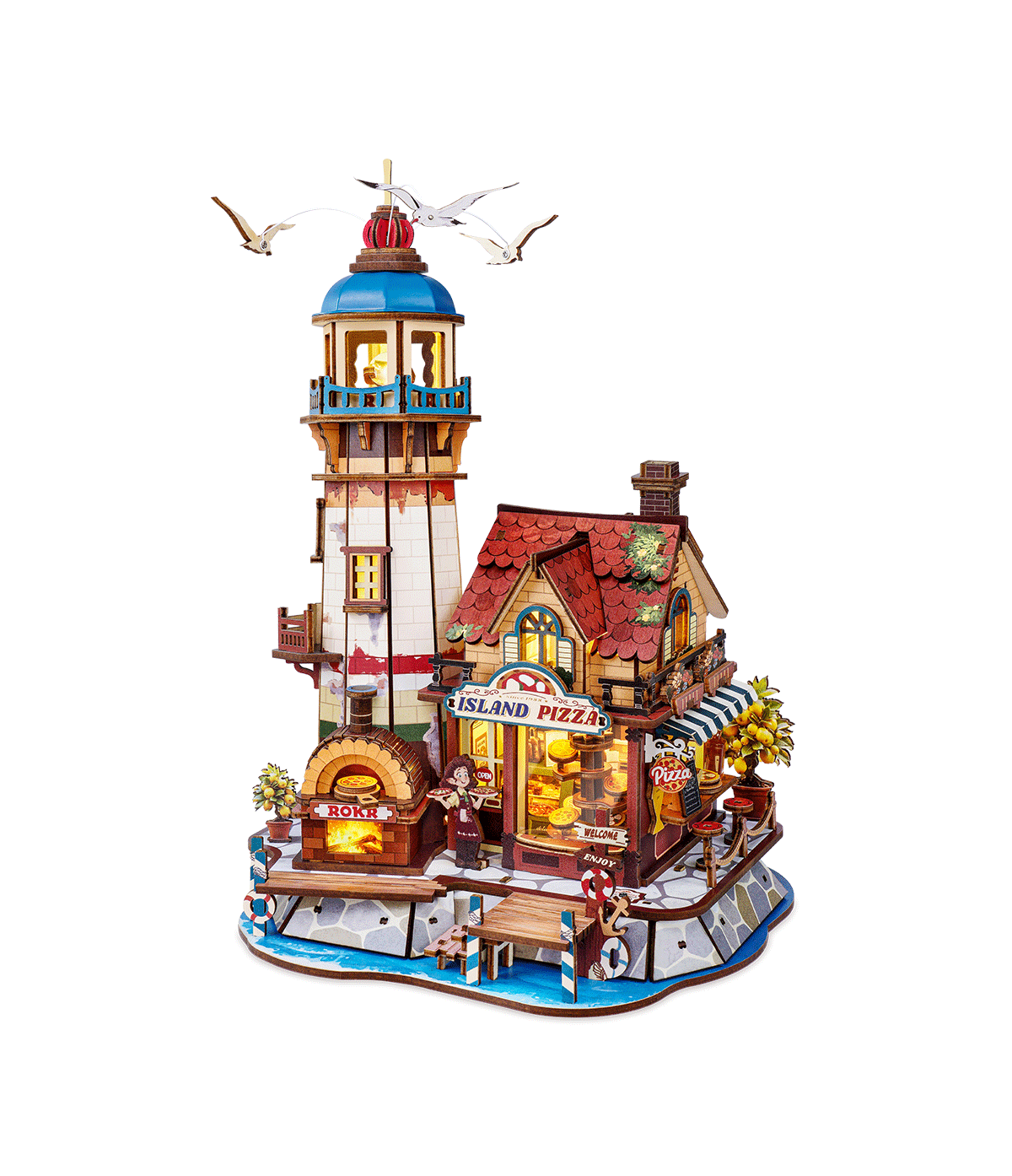 ROKR Chillbay Pizzeria Mechanical Wooden 3D Puzzle EAM02