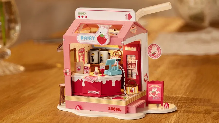 Rolife 3D Wooden Puzzles DS034 Strawberry Milk Box DIY Miniature House