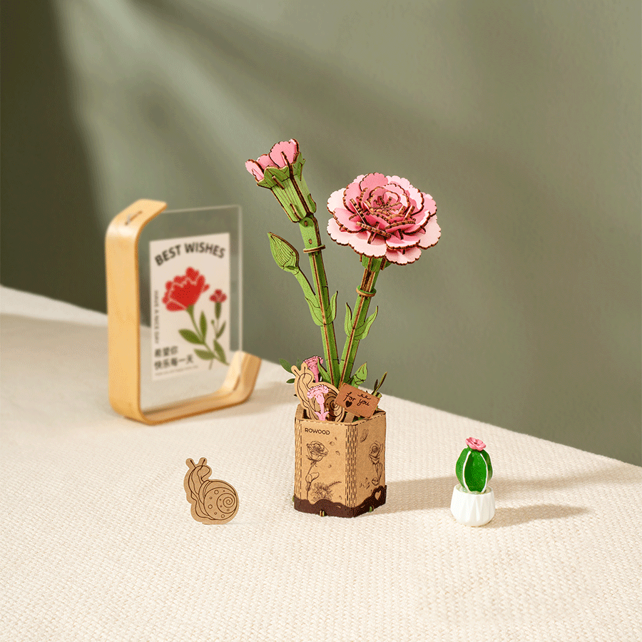 Alternative view of Garoafa Roz - Puzzle 3D din Lemn - 124 Piese