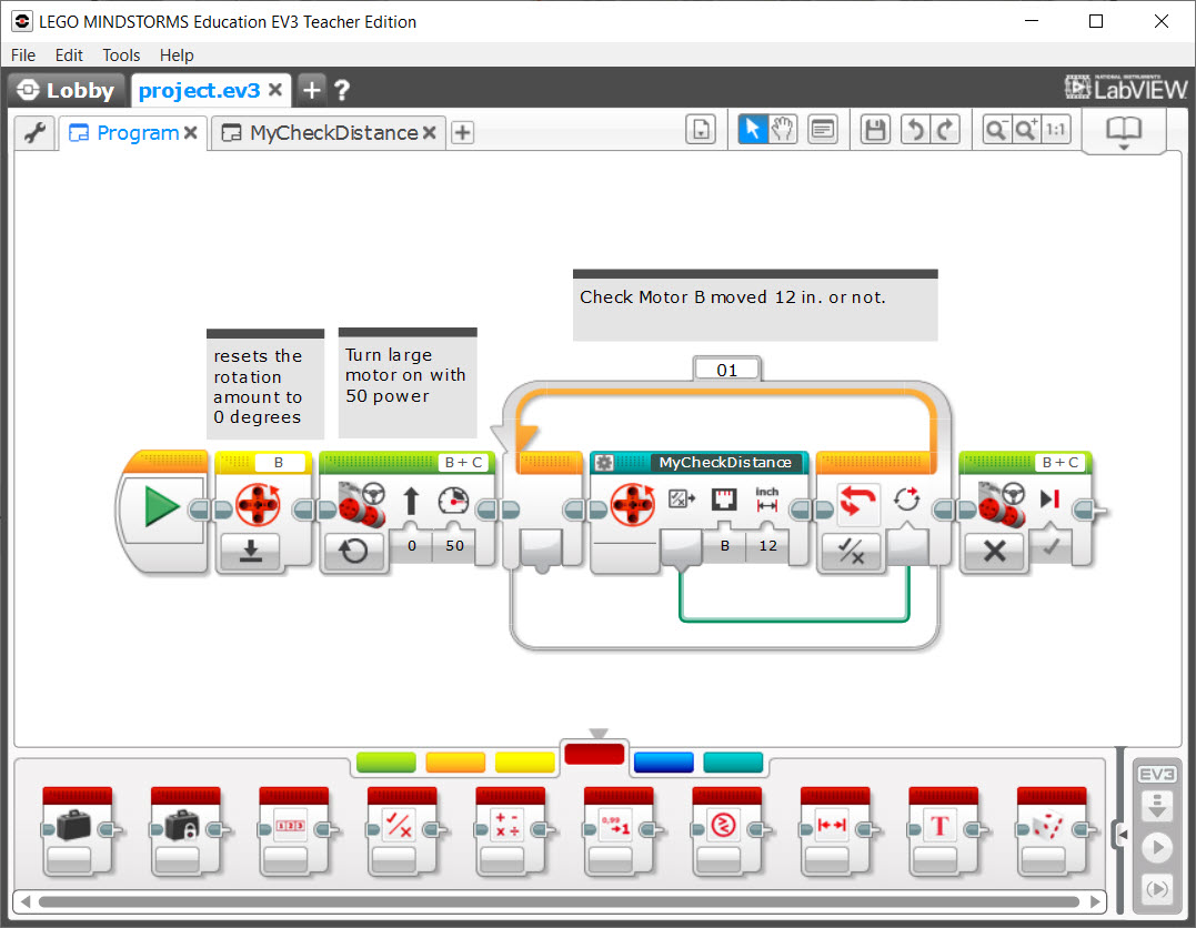 Using EV3 Check Distance My Block