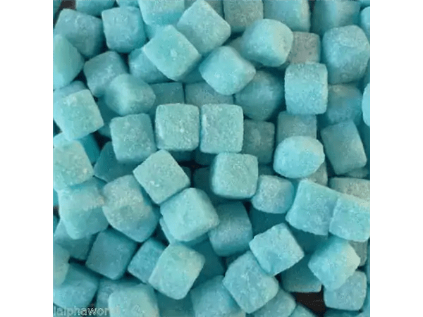 Bright blue candies with a chewy texture, perfect for candy lovers.