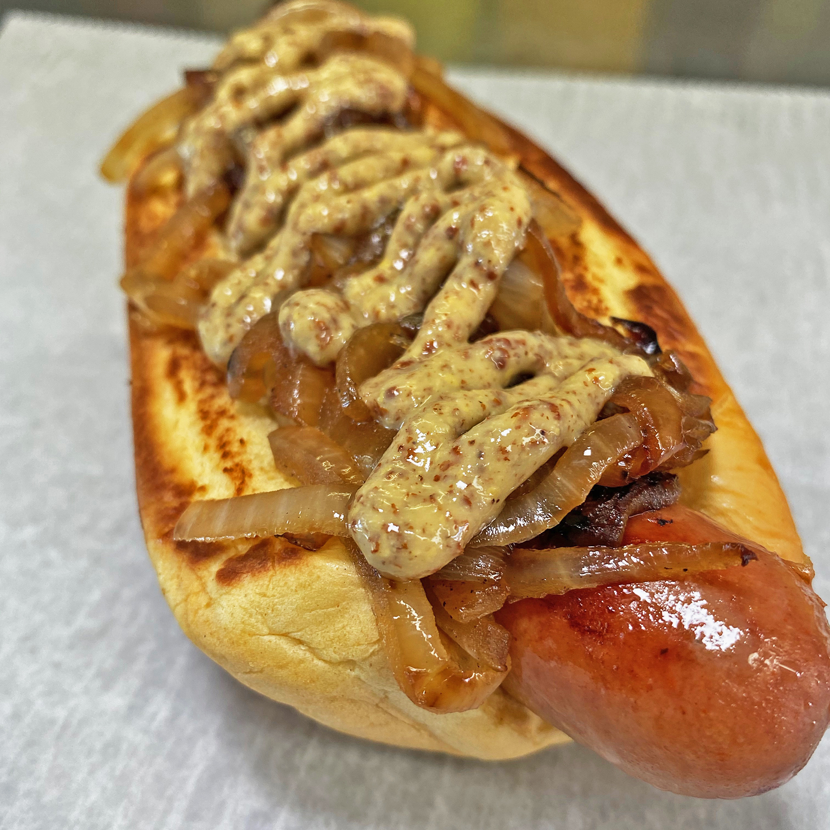 Stormtrooper Hot Dog: Bacon Fat Griddled Onions and Spicy Creole Mustard